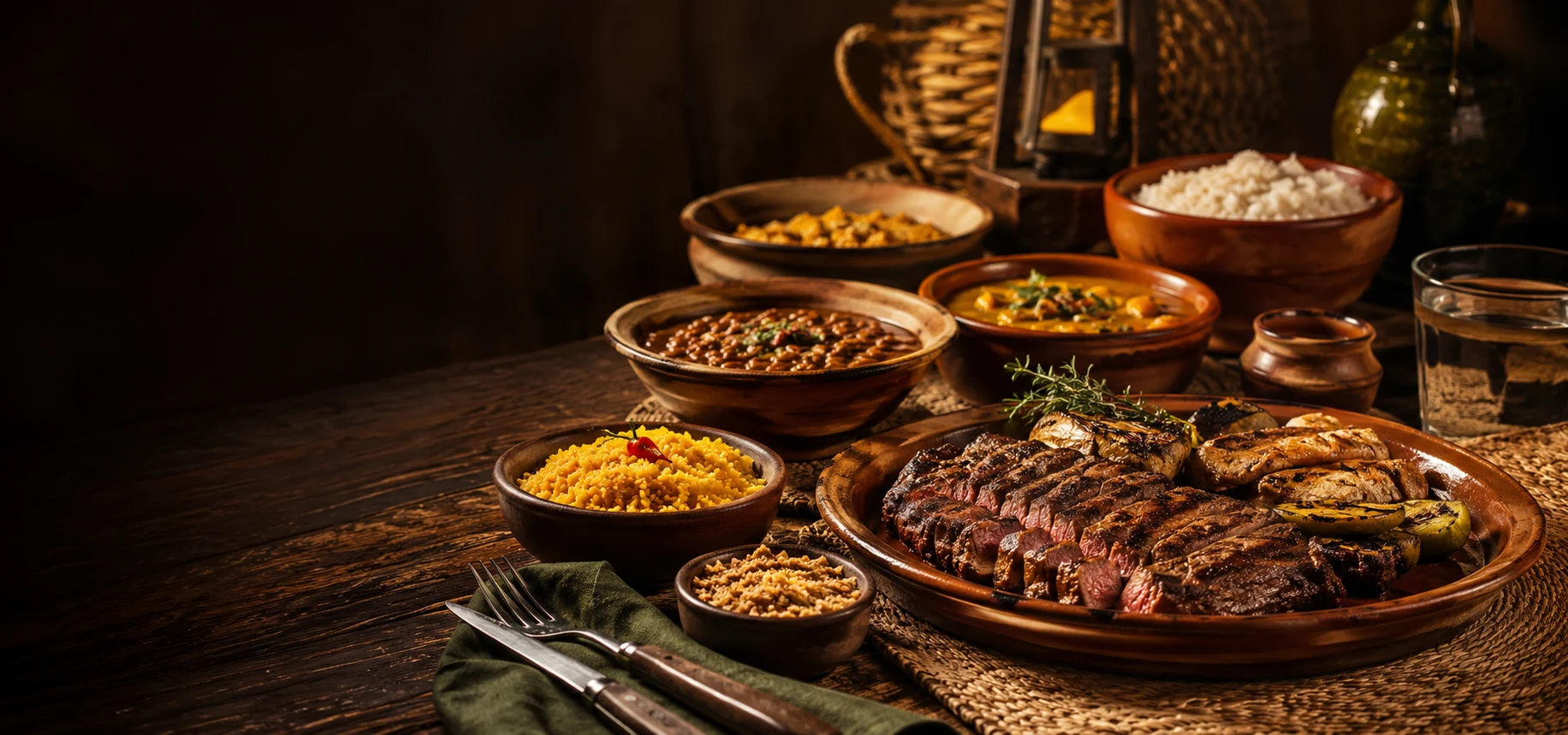 Mesa com pratos inspirados na culinária nordestina